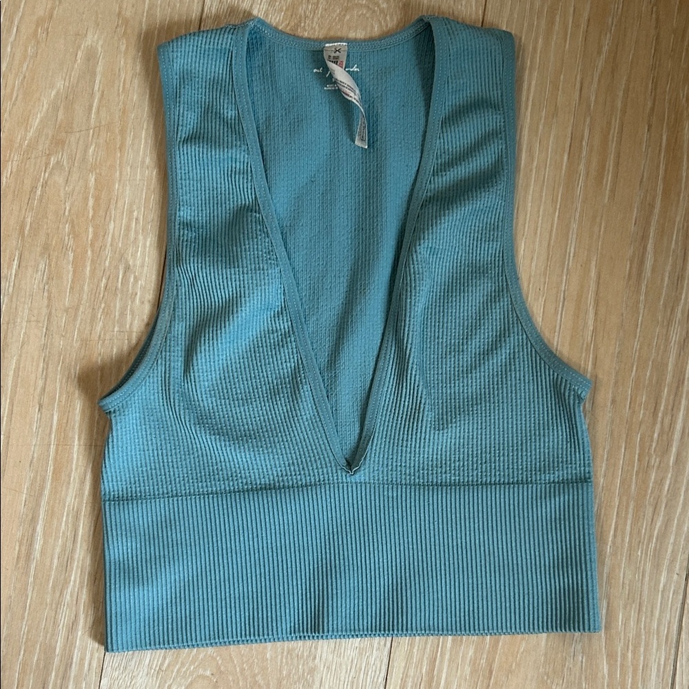 Urban Outfitters Out From Under Sculpt Knit Teal Crop Plunge V-Neck Tank Top - Picture 12 of 12